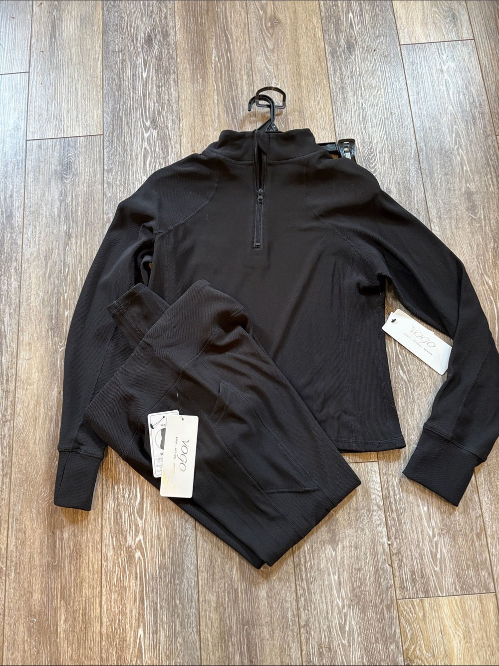 VOGO athletics Black Quarter-Zip Performance Top & Leggings Set